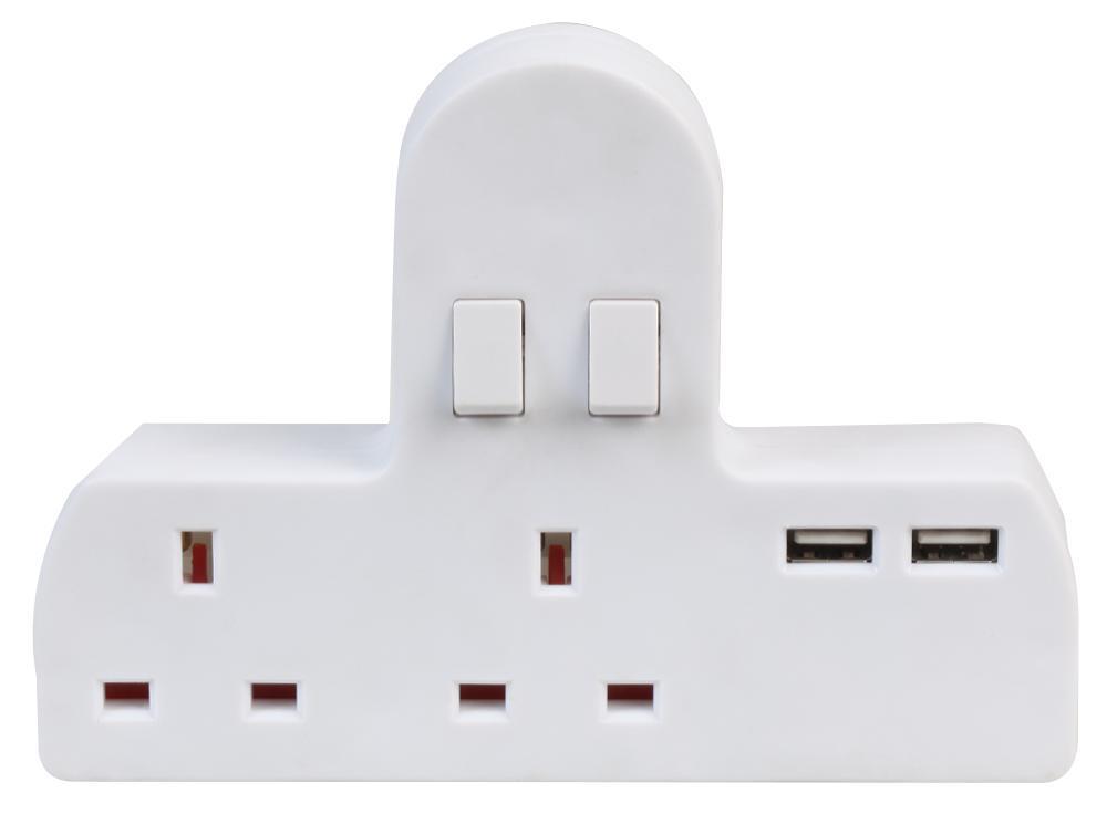 PRO ELEC Adaptateur Secteur 2 Prises avec Double Port USB