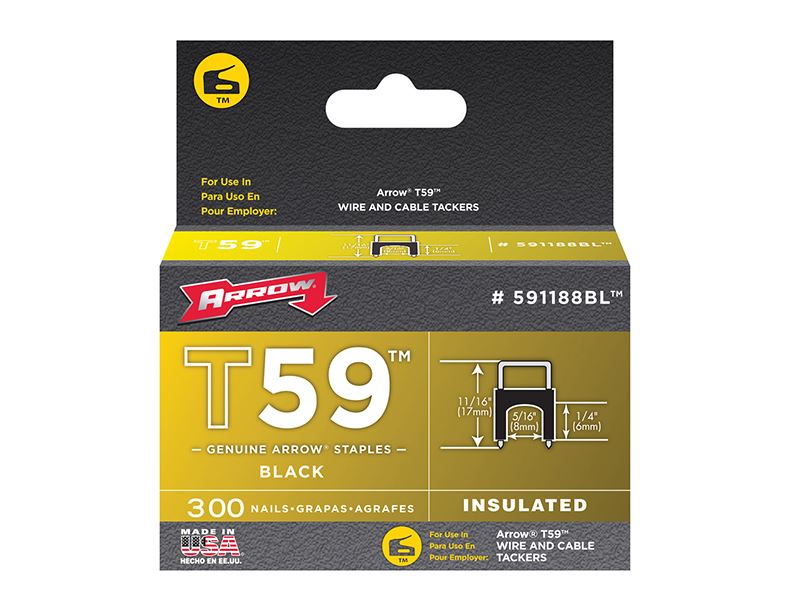 Arrow T59 Insulated Staples, Black, 6 x 8mm (300 Pack)