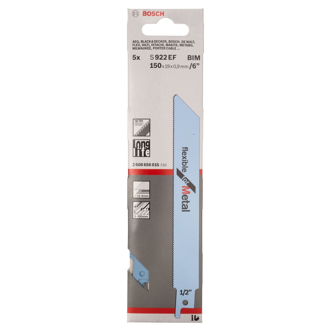 Bosch S922EF Lame de scie à métaux flexible, 150mm, Lot de 5