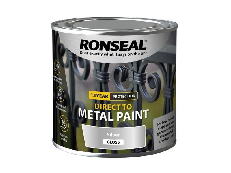 Ronseal - Péint Dhíreach ar Mhiotal Airgid Gloss 250ml