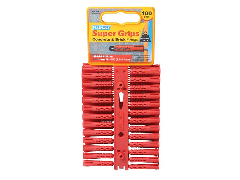 Plasplugs SRP 502 Solid Wall Super Grips Fixings, Red, 100-Pack