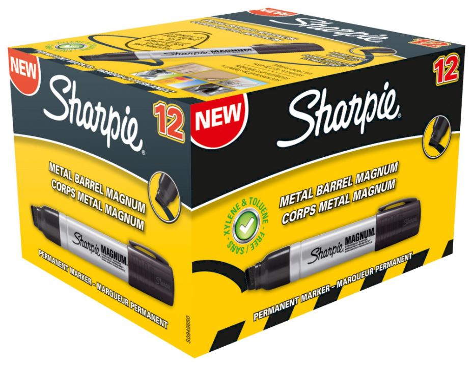 SHARPIE Magnum Metal Barrel Permanent Marker Pens, Black, Pack of 12