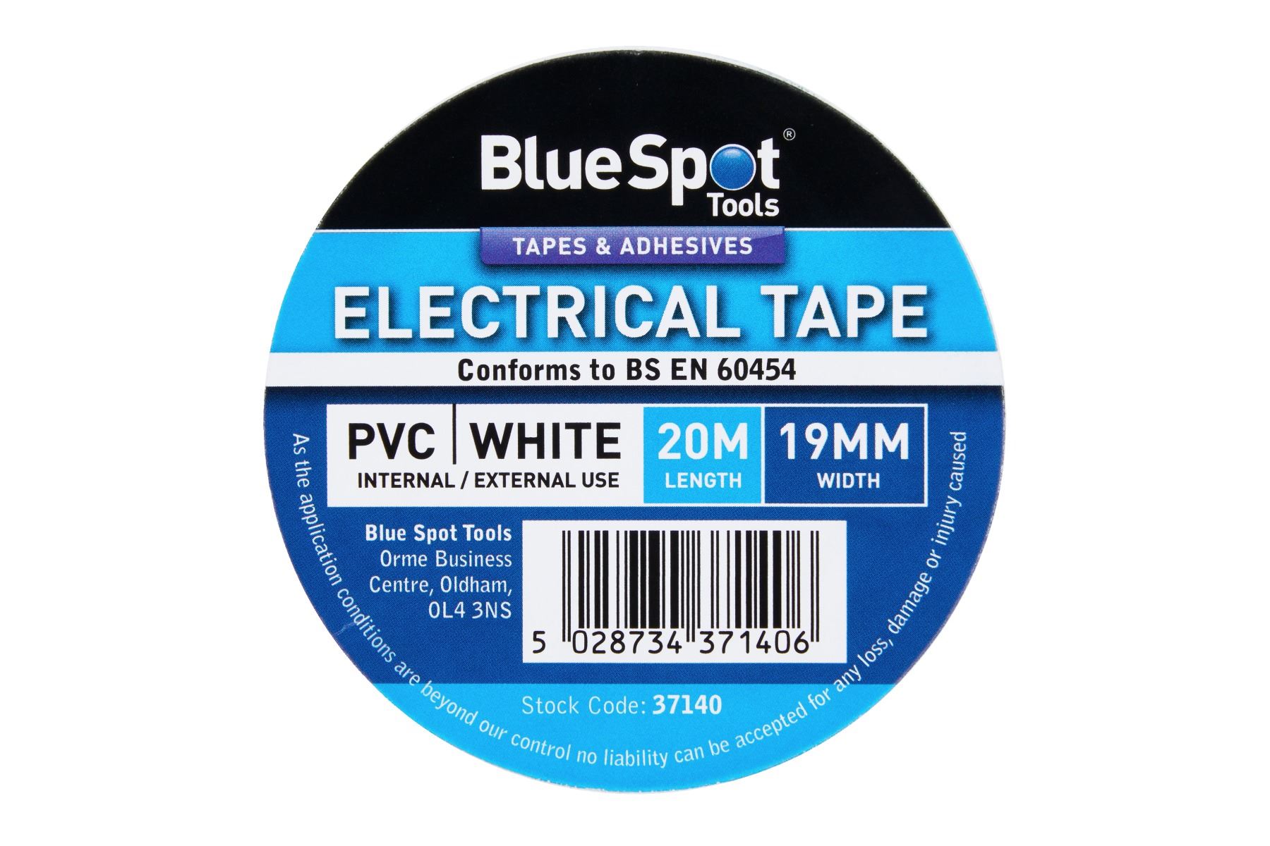 Blue Spot Tools White PVC Electrical Tape, 19mm x 20m