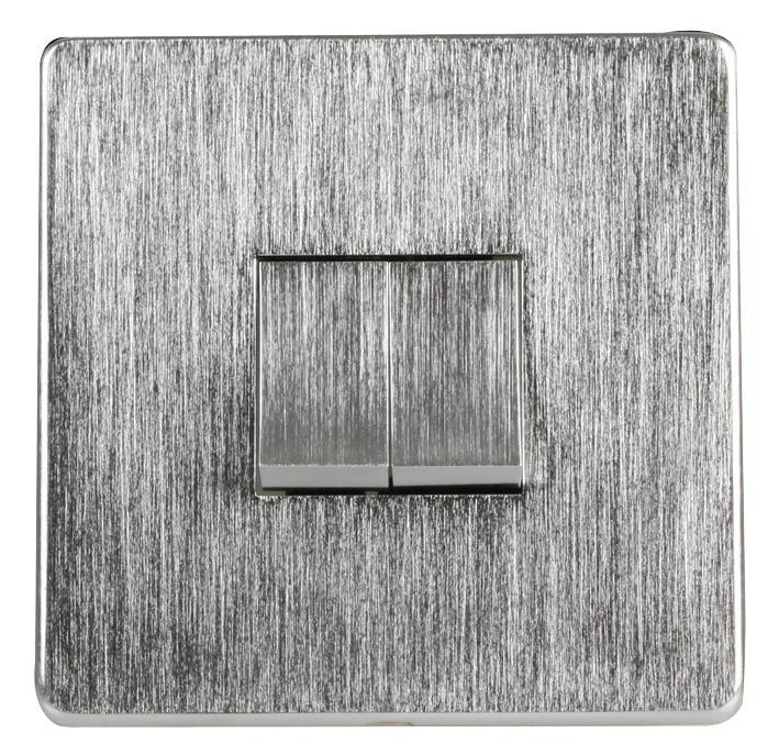 CRABTREE 2 Gang 2 Way 10AX Light Switch, Satin Chrome