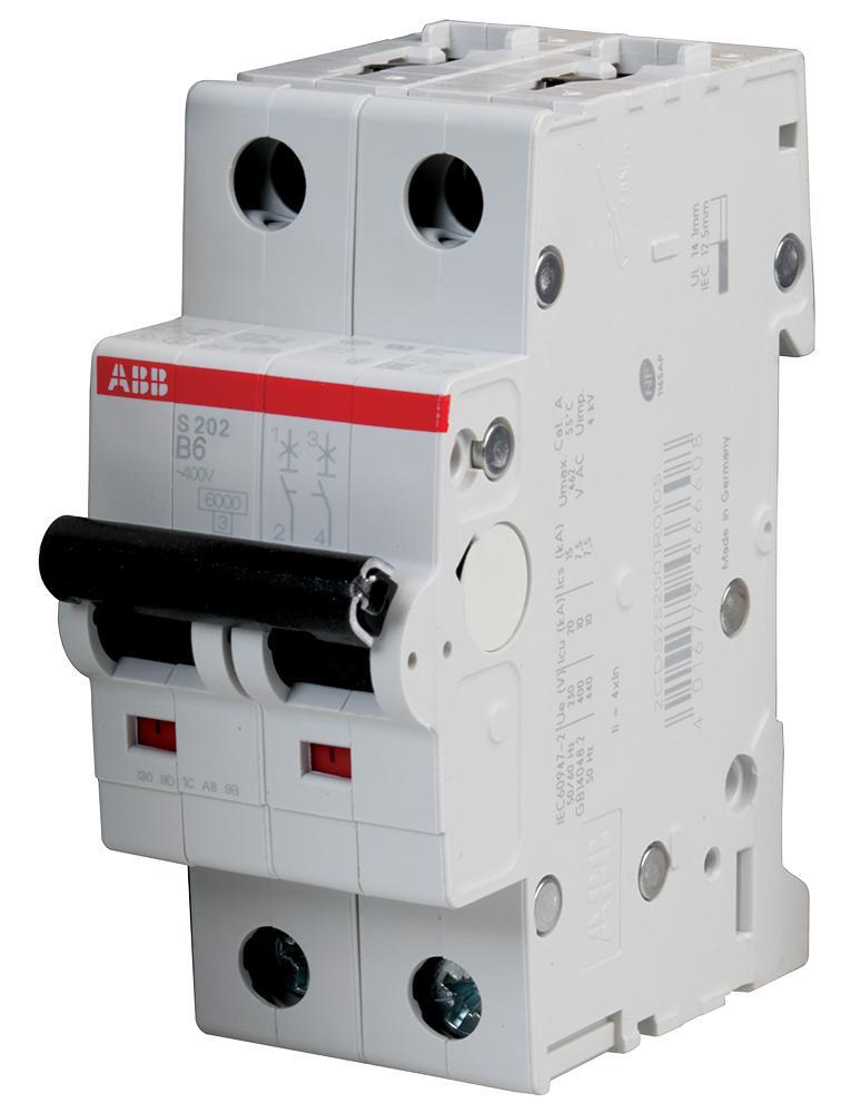 ABB ממסר חשמלי דו קוטבי 6A טיפוס B, 277V, תושבת DIN
