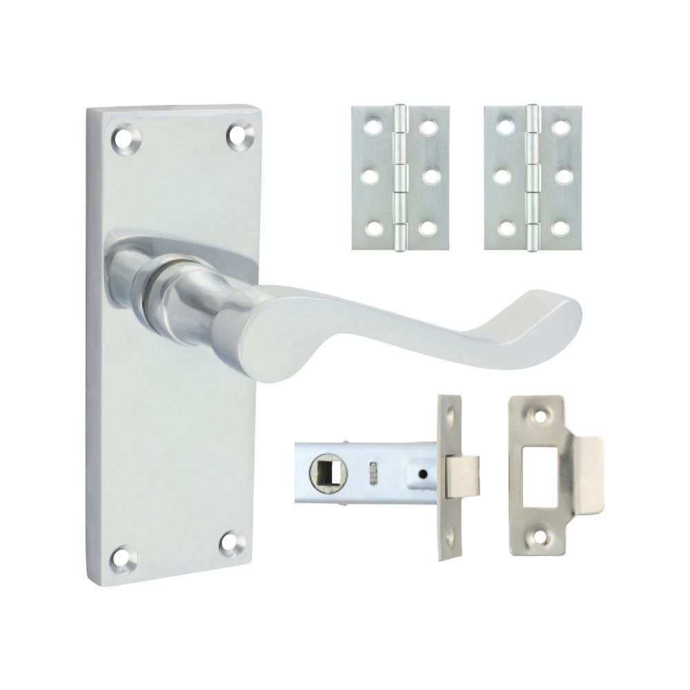 Timco Victorian Scroll Latch Door Pack - Satin Chrome, 2-Piece Set
