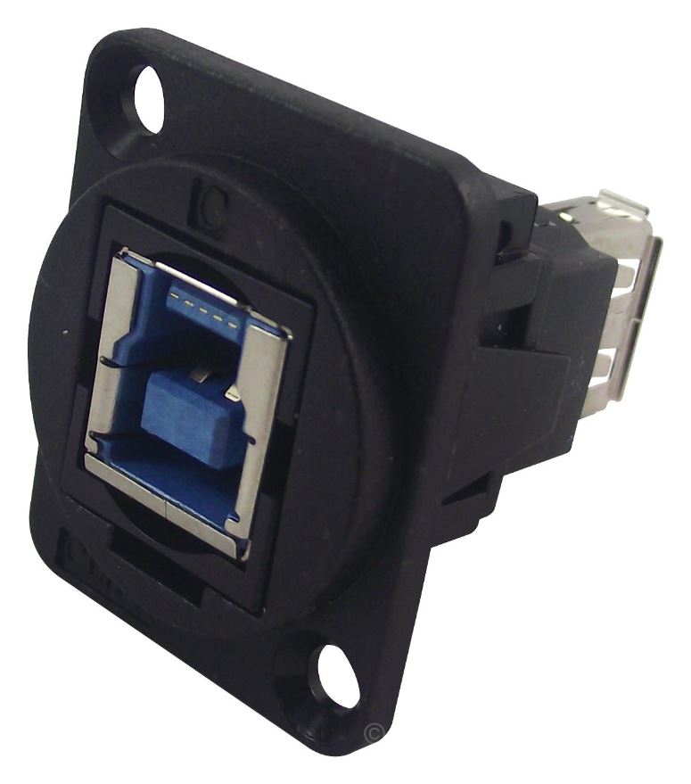 CLIFF USB 3.0 B na A panelový průchozí konektor - černý XLR rám