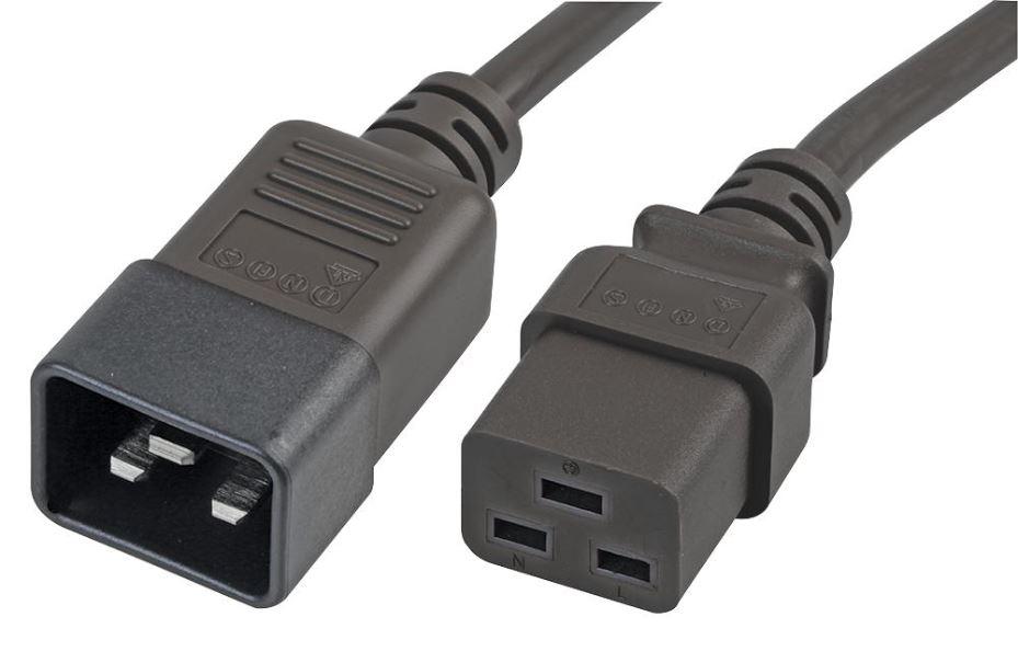 PRO ELEC - IEC C20 Stecker auf C19 Buchse Verlängerungskabel, Schwarz, 0,5m, 16