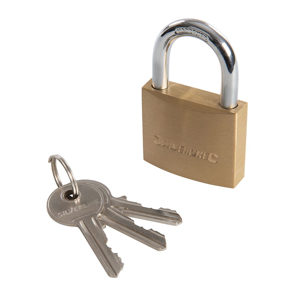 Silverline Brass Padlock, 40mm with Steel Shackle