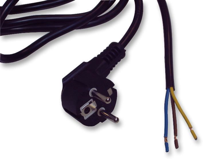 PRO ELEC - 10A Schuko 至裸線主電源線, 黑色, 2.0米