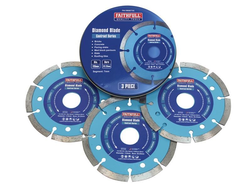 Faithfull Contract Diamond Blades 115mm x 22.2mm (Pack of 3)