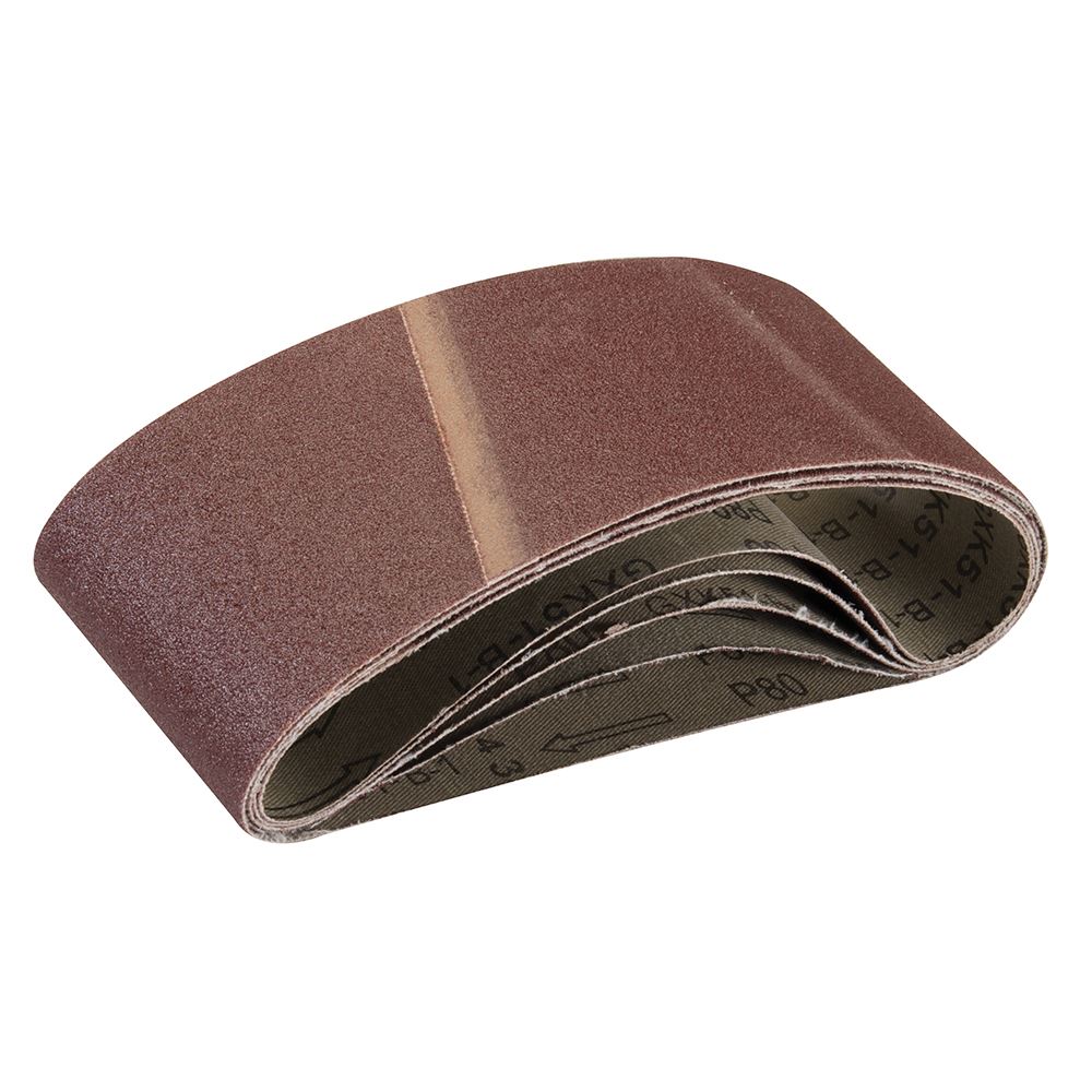 Silverline 5-Pack Sanding Belts 75 x 457mm - 80 Grit Aluminium Oxide