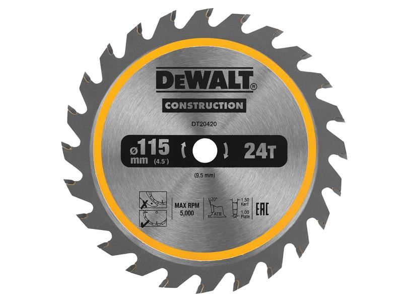 DeWalt DT20420 TCT Bau-Kreissägeblatt 115 x 9,5 mm, 24 Zähne