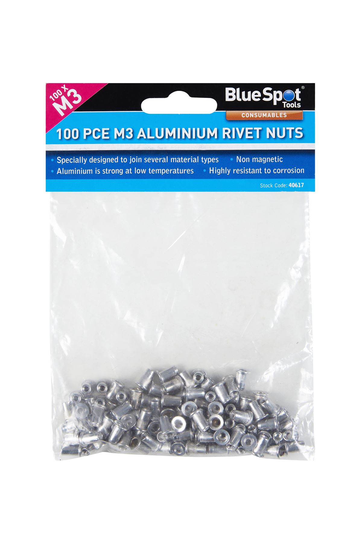Blue Spot Tools - Σετ 100 Καπακιών Μ3 Αλουμινίου Ριβέτ