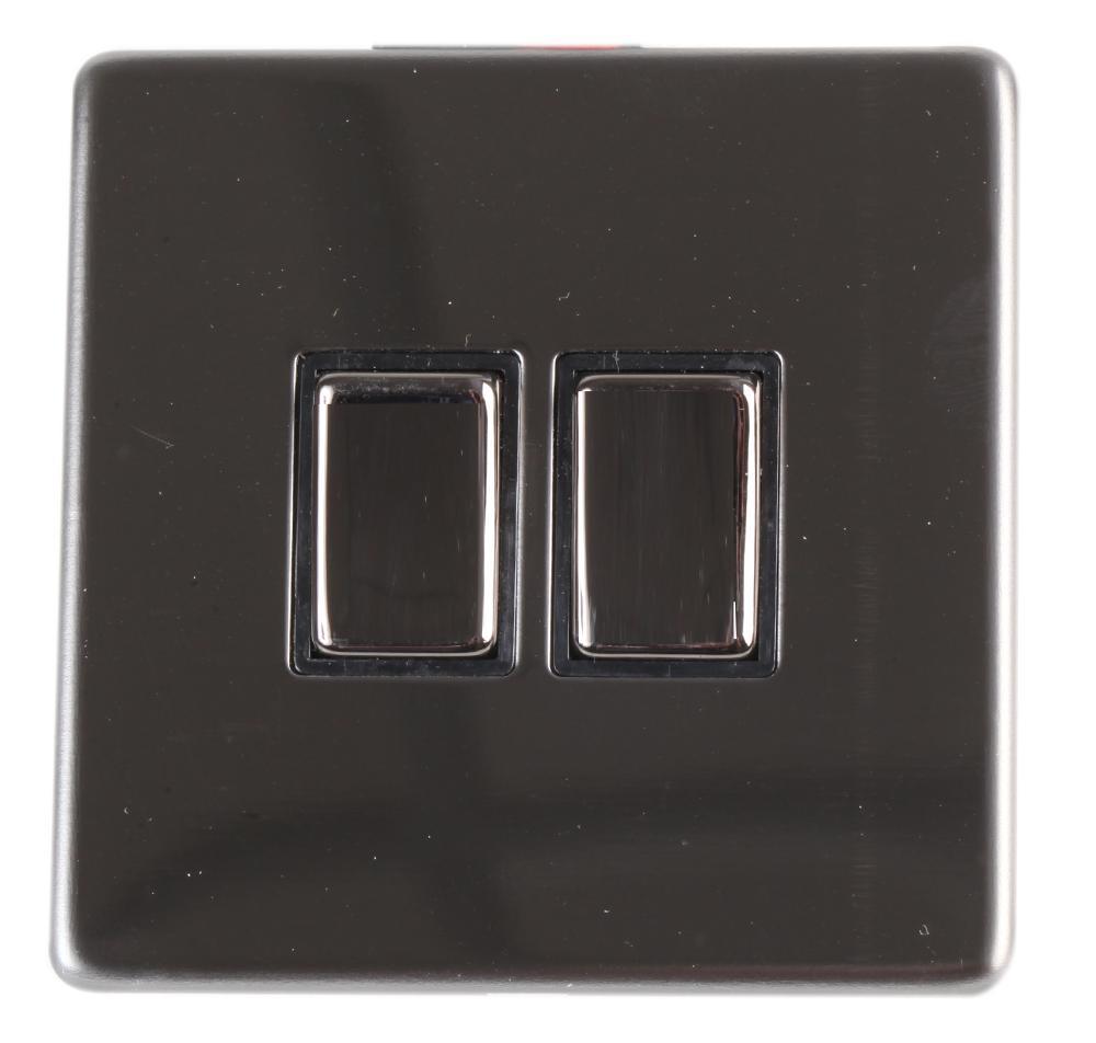 PRO ELEC Interrupteur sans vis 2 modules 2 voies, 10AX, Nickel noir