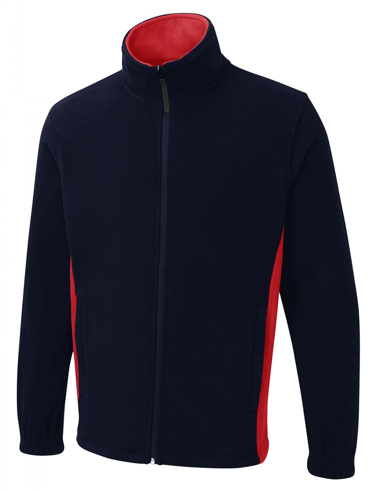 Uneek Unisex Two-Tone Full Zip Fleece Jacket, Navy/Red, XS