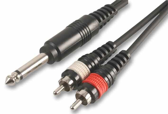 Pulse - Kabel sambungan 2x Phono (RCA) ke Plug Jack Mono 6.35mm, 3m Hitam