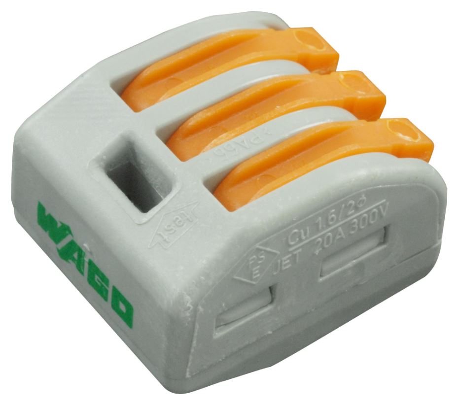 WAGO 222-413 3-weg klemmenblok met hendel, 4mm²