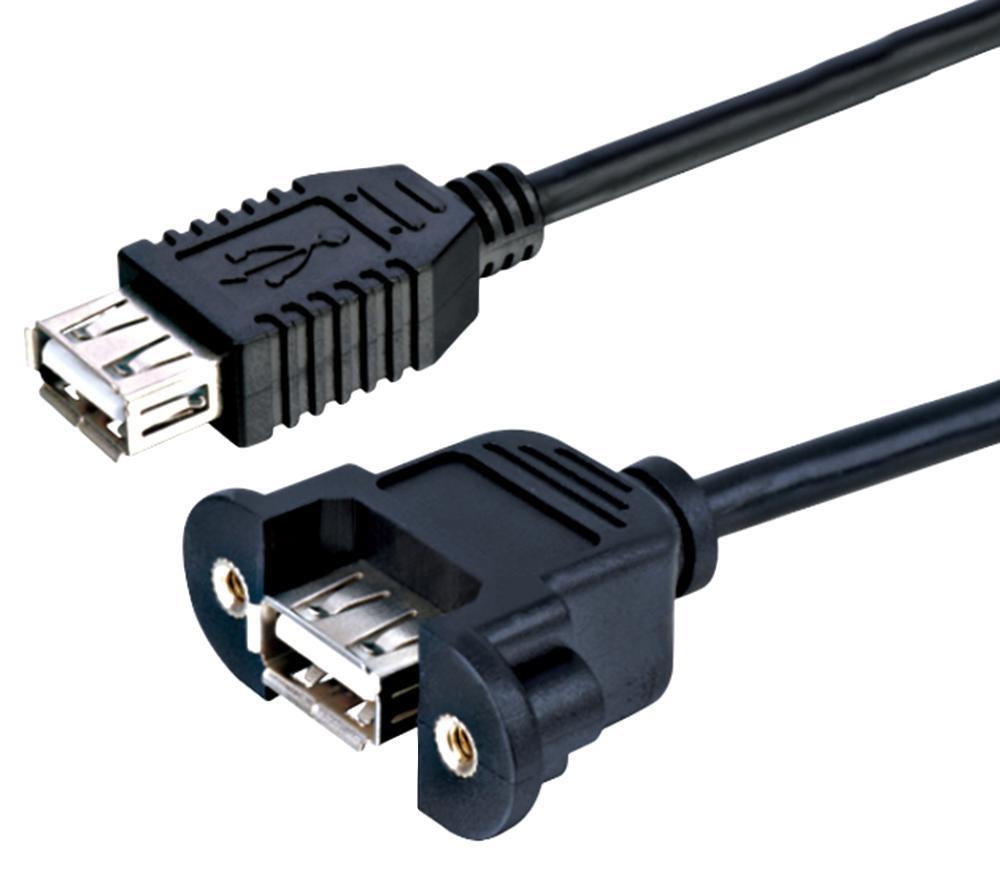 PRO SIGNAL USB A Female to Female Panel Mount Adaptor Lead, 500mm Black