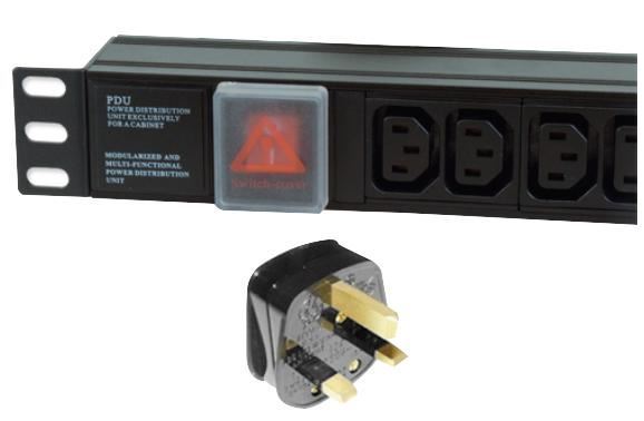 LMS DATA - 1U 12位 10A IEC C13插座轉13A英式插頭水平電源分配器