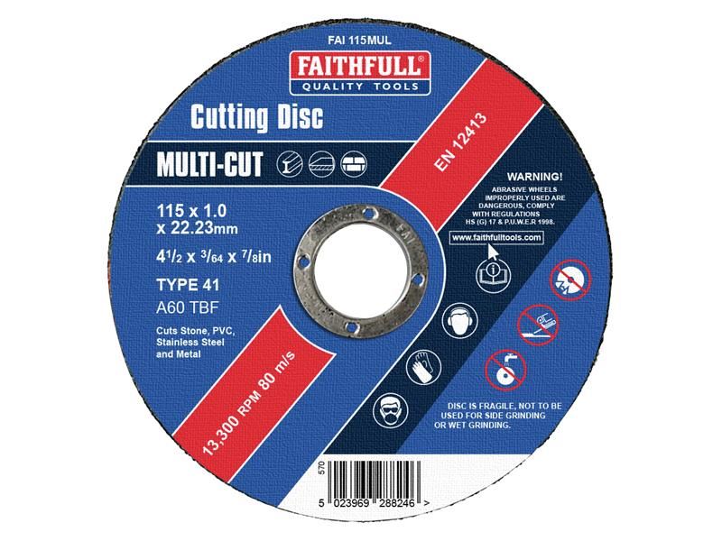Faithfull דיסק חיתוך רב-שימושי 115x1.0x22.23מ״מ (חבילה 10)