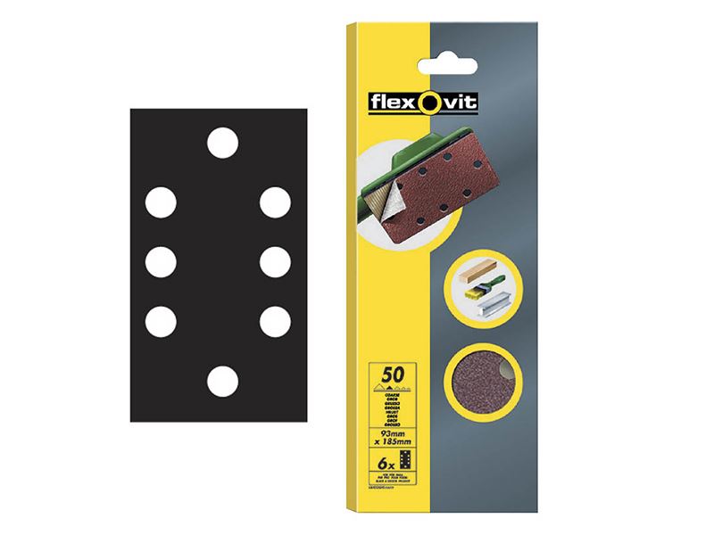 Flexovit Quick-Release Sanding Sheets, 120 Grit, Pack of 6