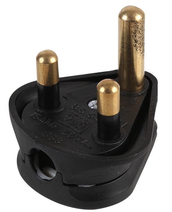 PRO ELEC 15A 3-Pin Round Mains Plug - Black, BS546 Rated