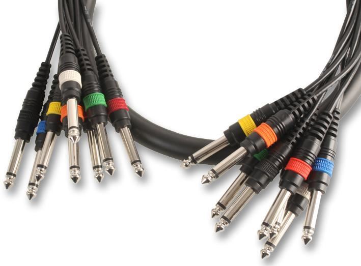 Pulse Manguera de Conectores Jack Mono 6.35mm de 8 Vías, 2.5m Negra