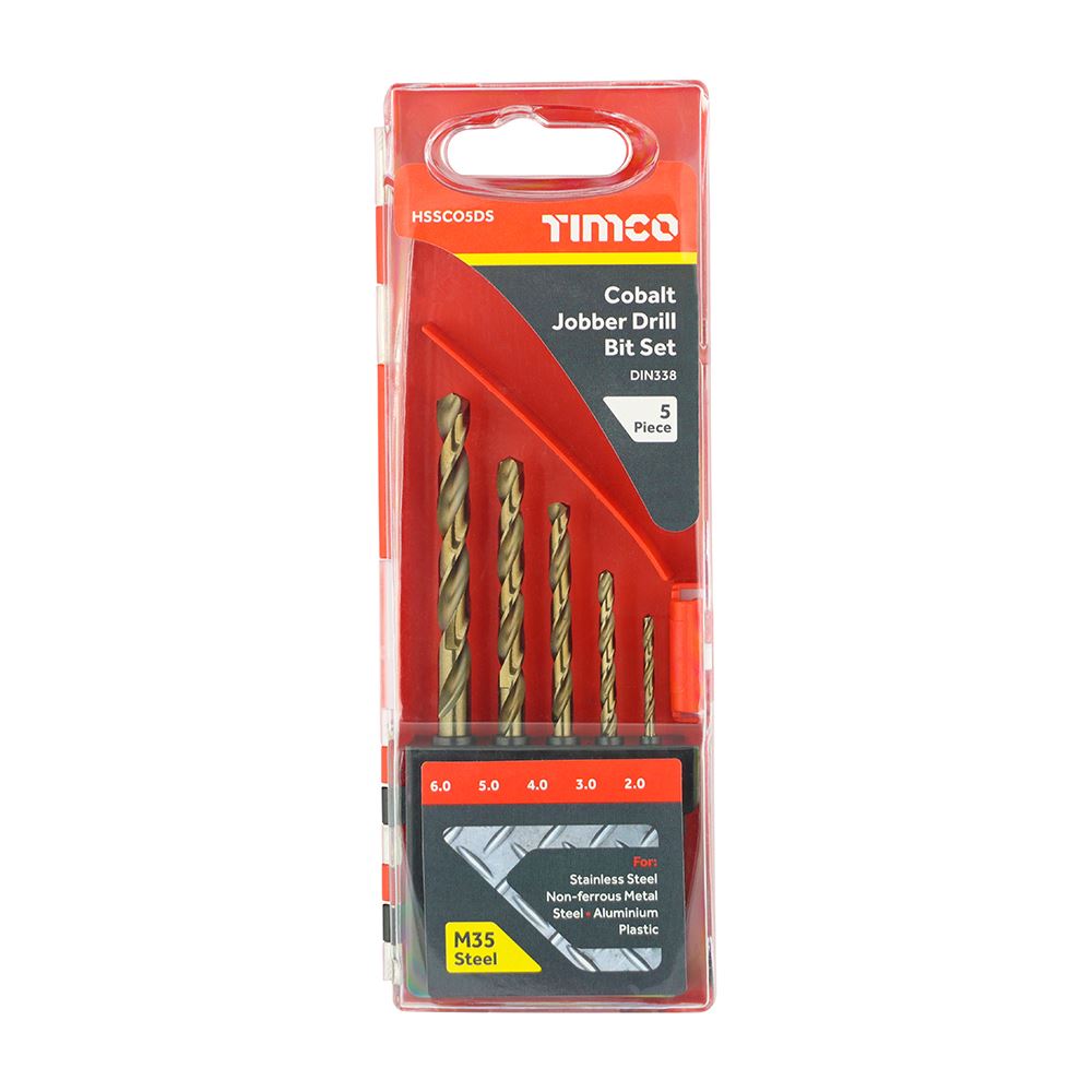 Juego de Brocas Cobalt Jobber Timco, Acero M35, 5 Piezas (2.0-6.0mm)