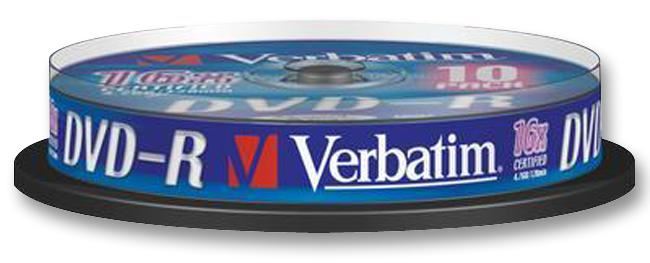 VERBATIM - 16x 速度 DVD-R 啞銀色空碟片 - 10片裝