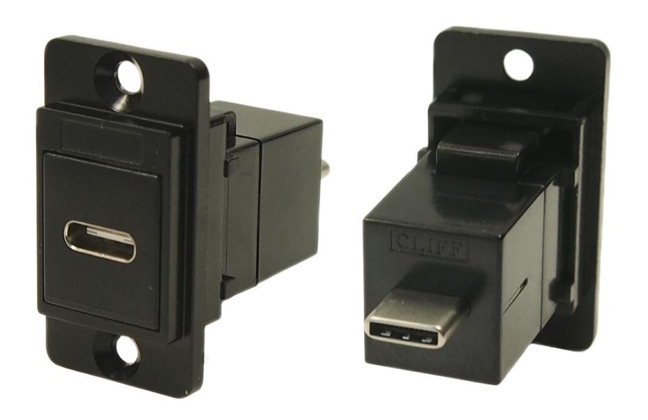 CLIFF ELECTRONIC COMPONENTS - 雙入 USB C 插座轉 USB C 插頭薄型直通連接器, 黑色CSK孔, 金屬