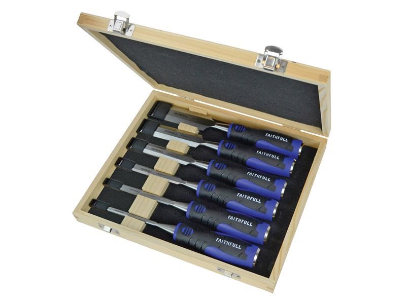 Faithfull - Set Pahat Grip Lembut dengan Kotak Penyimpanan, 6 Keping
