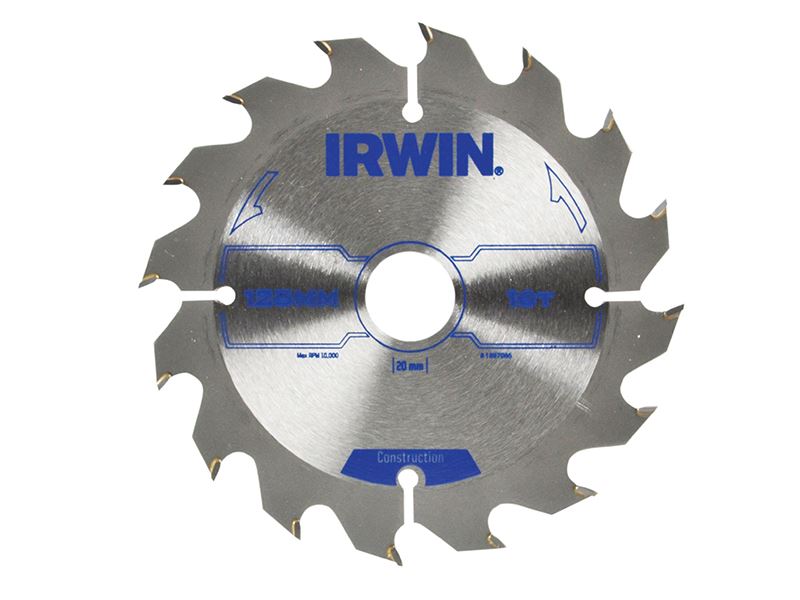 IRWIN Construction Circular Saw Blade 125mm x 20mm, 16T ATB