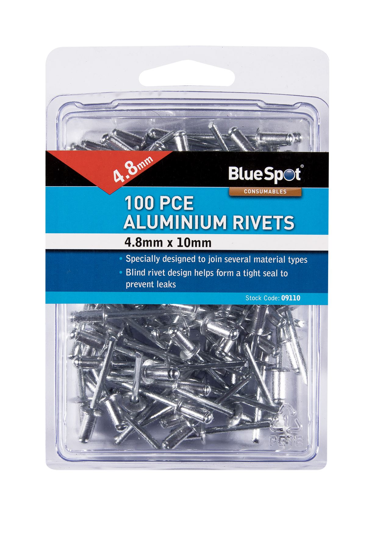 Blue Spot Tools 100-Piece 4.8mm x 10mm Aluminium Rivets