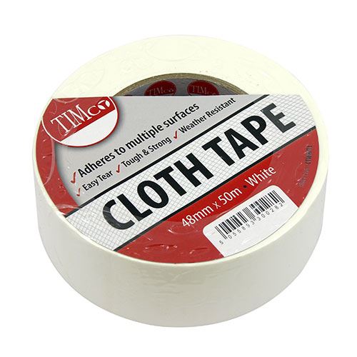 Timco Cloth Tape, White, 50m x 48mm