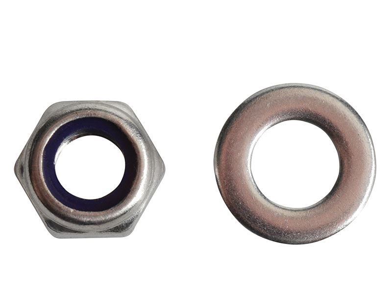 ForgeFix Cnónna Nyloc Cruach Dhosmálta A2 & Washers, M8, Pacáiste 12