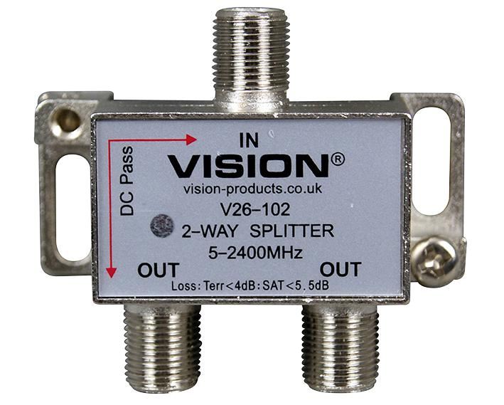 Vision 2-Way DC Pass Splitter, 5-2300MHz, LED Indicator