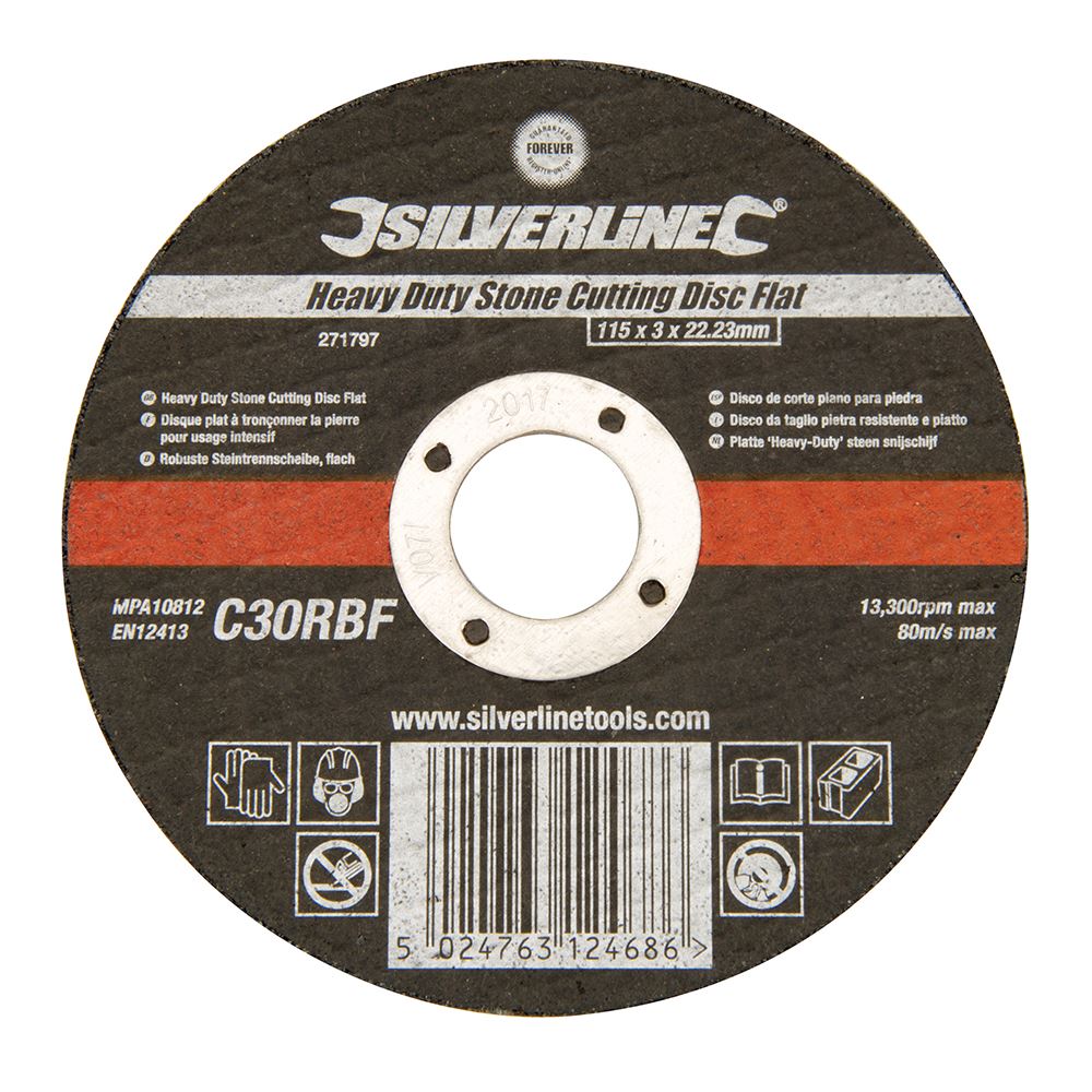 Silverline Heavy Duty Stone Cutting Disc, 115 x 3 x 22.23mm