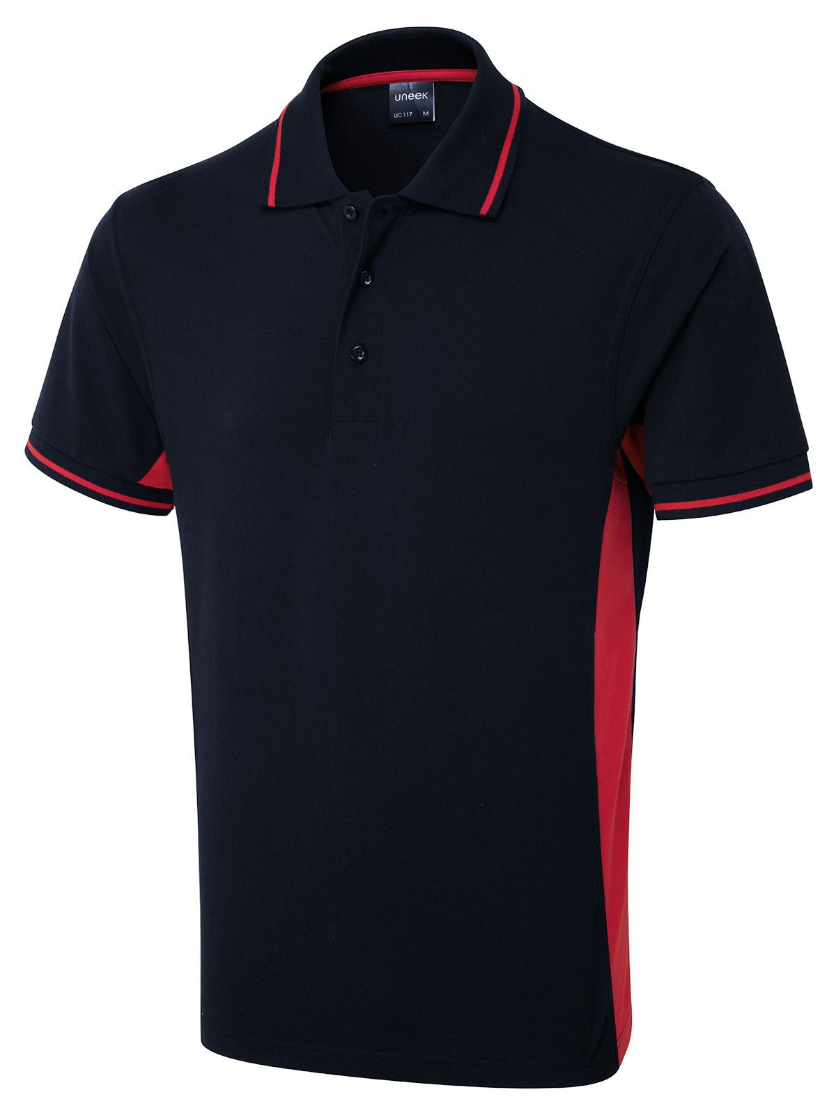 Uneek Polo Bicolor Unissexo, Azul Marinho/Vermelho, Tamanho XS