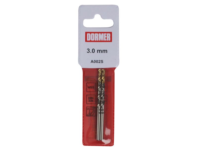 Broca Jobber HSS-TiN Dormer A002, 3.0mm, Pack de 2
