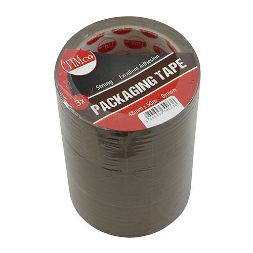 Timco Brown Packaging Tape, 50m x 48mm (Pack of 3)