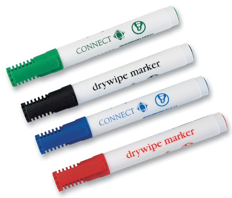 Q Connect Bullet Tip Whiteboard Marker Pens - 4 Colours