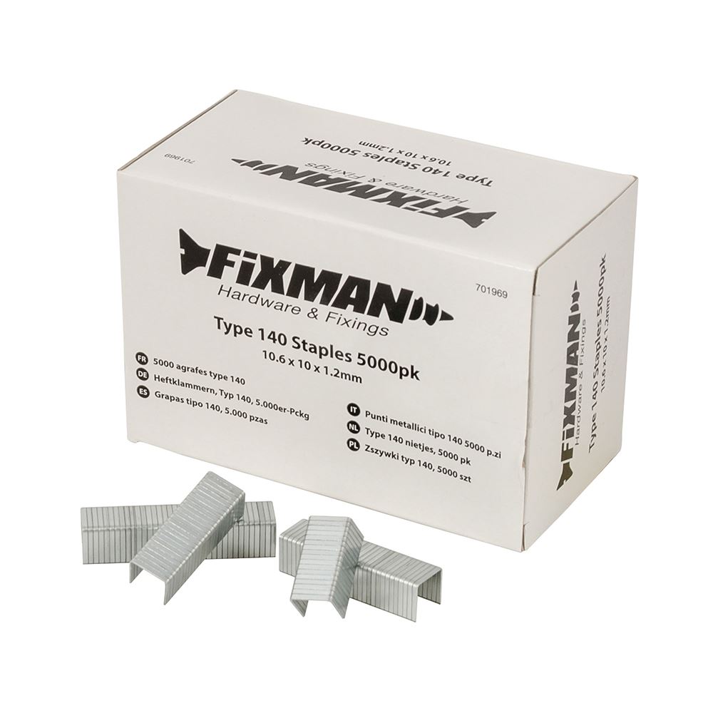 Fixman Type 140 Heavy-Duty Galvanised Staples, 5000pk, 10.55x10x1.26mm