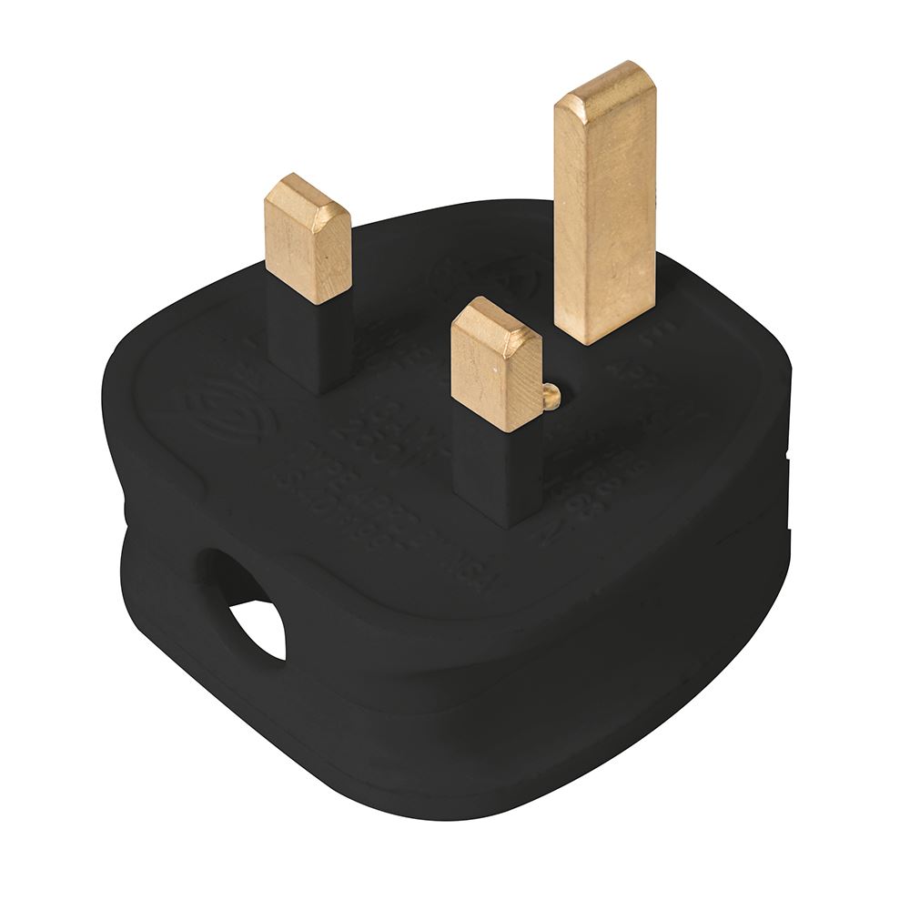 Powermaster Black 13A Fused Plug with Solid Brass Pins