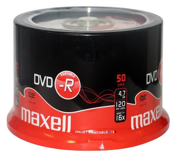 MAXELL - DVD-R Bán Inphriontáilte 16x Luas, 50 Cearnóg