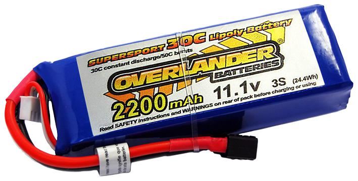 Overlander Supersport Pro 2200mAh 3S LiPo Battery, 11.1V 35C