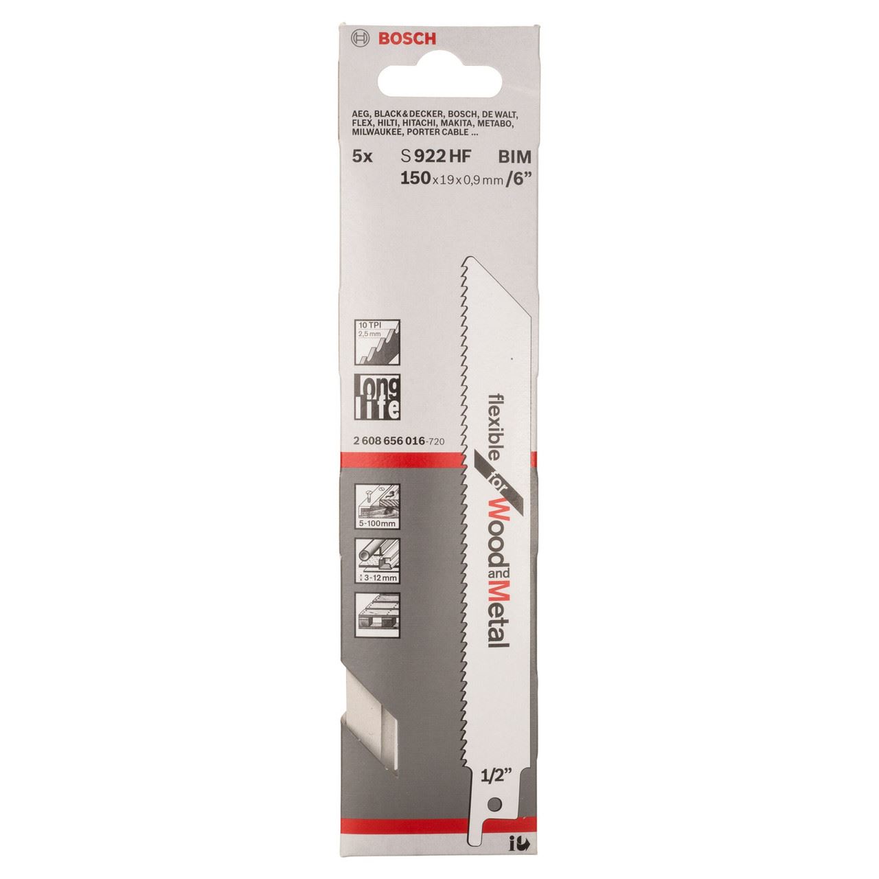 Bosch Lame per Sega Alternativa S922HF per Legno e Metallo, 150mm (Confezione 5