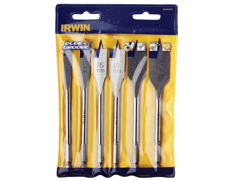 IRWIN סט מקדחים שטוחים Blue Groove 4X, 6 פריטים (10-25 מ״מ)