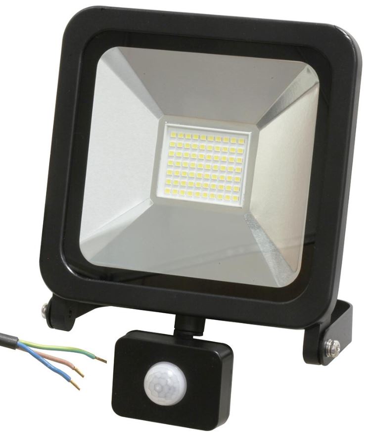PRO ELEC 50W LED Floodlight with PIR, 4000lm, IP44, Black