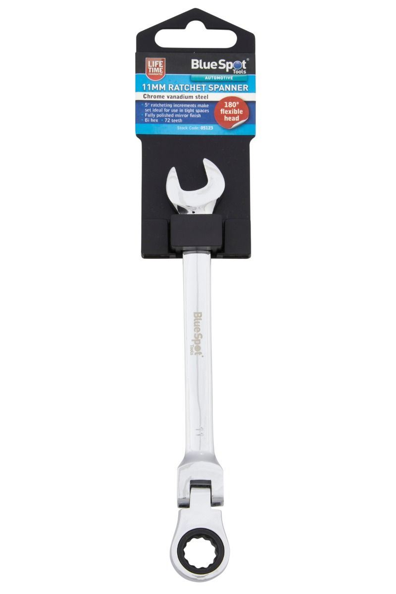 Blue Spot Chiave a Bussola Snodata 11 mm con Testa a Cricchetto 180° in Cromo-V